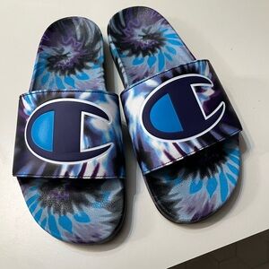 Champion Tie-Dye Slide Sandals - Blue Purple and Black
